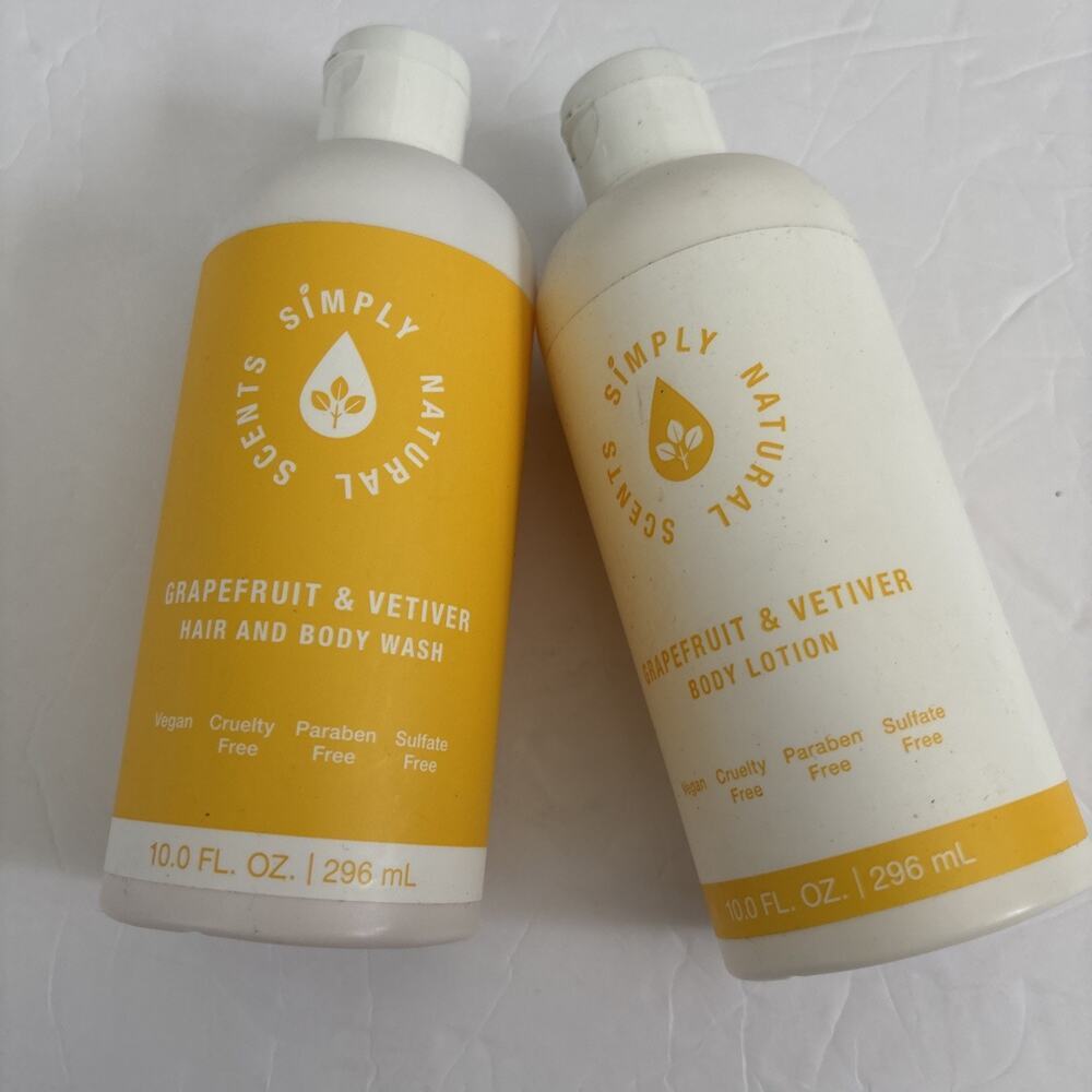 Simply Natural Scents Grapefruit & Vetiver Hair & Body Wash And Lotion 10 fl oz